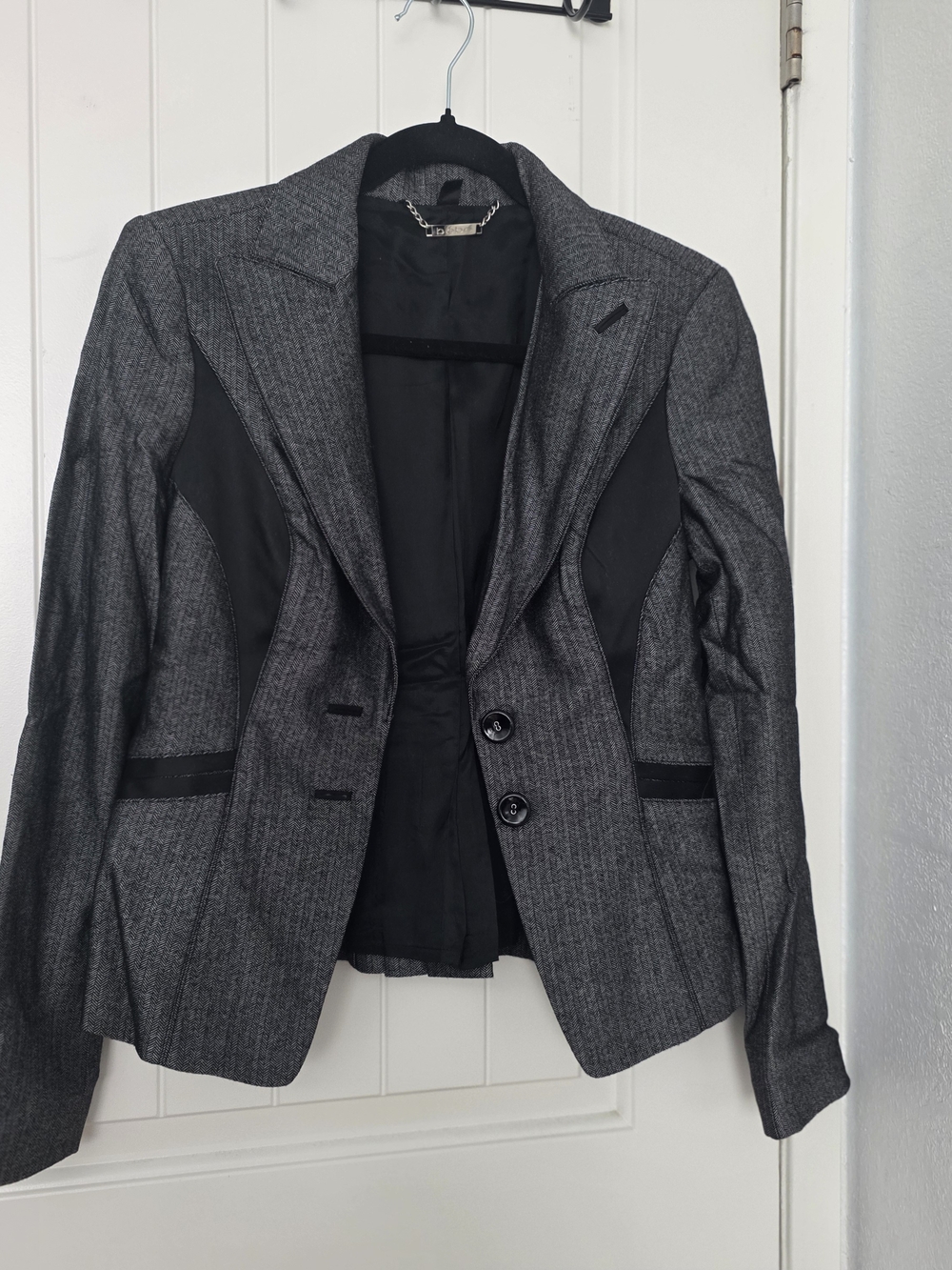 bebe Charcoal Gray Pinstripe Blazer with Black Panels With 2p Shorts